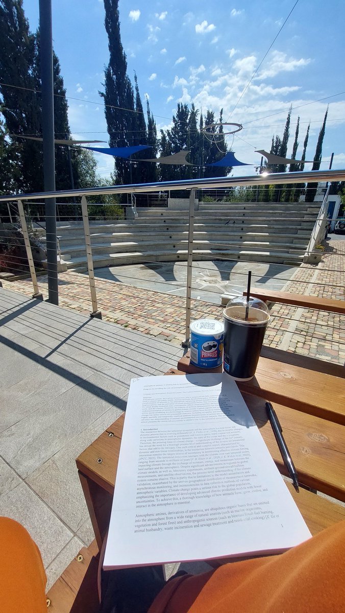 Reading the first (of many to come) manuscript of my #ERCresearch project. Cyprus is treating me well today 😌  also celebrating the start of spring with the first iced coffee of the season.