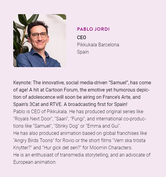catalanfilms's tweet photo. @pablojordi, producer at @pikkukala will be one of the Keyonote Speakers at #CartoonNext, a 3 day event dedicated to the evolution of the creative and digital industries 👏👏👏 https://t.co/WQh4I1MFi4