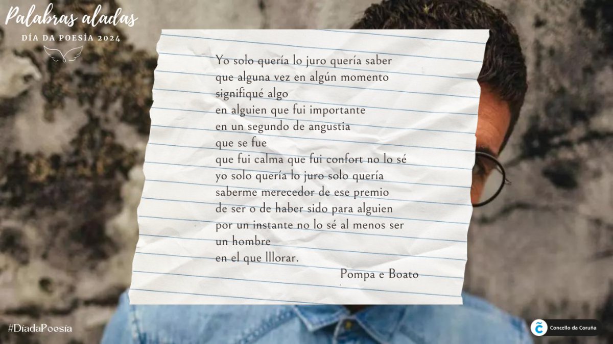 bibcoruna's tweet photo. Polo Día da Poesía creamos a campaña Palabras aladas. Destacamos poetas emerxentes que deixan a súa pegada nas redes sociais e nas súas obras dispoñibles nas @bibcoruna . Desde #bforum, falamos de @pompa_e_boato
#PalabrasAladas #DíaDaPoesía #PoesíaContemporánea #PoesíaEmerxente https://t.co/DIHahIV1Y7