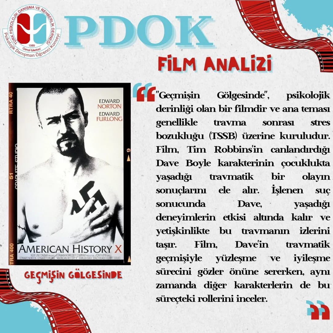 Merhaba PDOK Ailesi! 🥰

Bu hafta için seçtiğimiz film, Geçmişin Gölgesinde.

Önerilerimizi izlerken çektiğiniz fotoğrafları bizimle paylaşmayı unutmayın!🍿

<a href="/turkpdrdernegi/">Türk PDR Der- Psikolojik Danışma ve Rehberlik</a> 
<a href="/mesutyldrm_pdr/">Mesut YILDIRIM</a> 
<a href="/pdrogrencileri/">PDOK</a> 
@kaanbilgiçpdr

#pdokpaylaşım