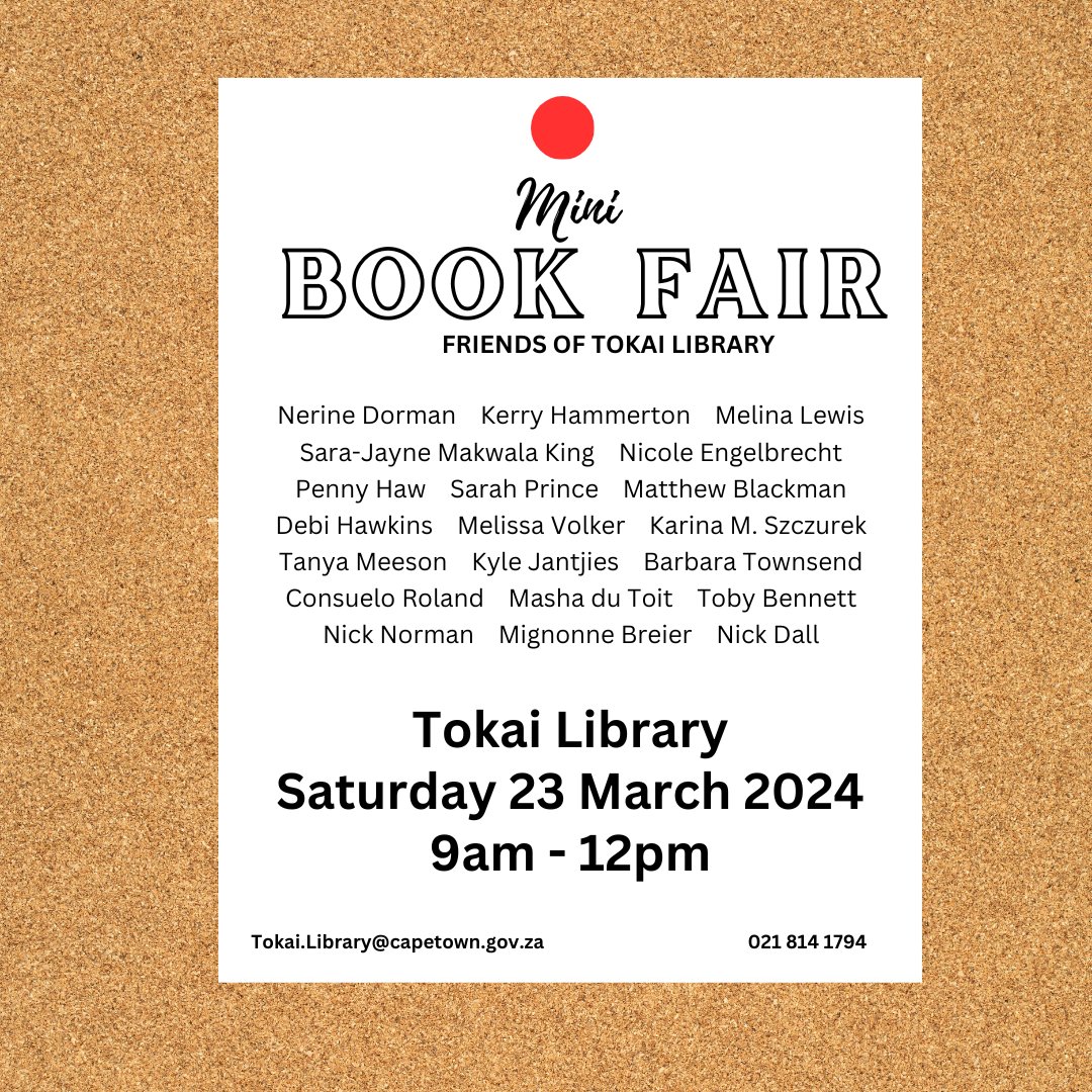 It's South Africa Library Week and this year's theme is 'libraries foster social cohesion'. Tokai Library will bring authors and readers together to foster connections and unity from 9am-12pm on Saturday 23 March. Please join us! #Library #Libraries #CapeTown #Tokai