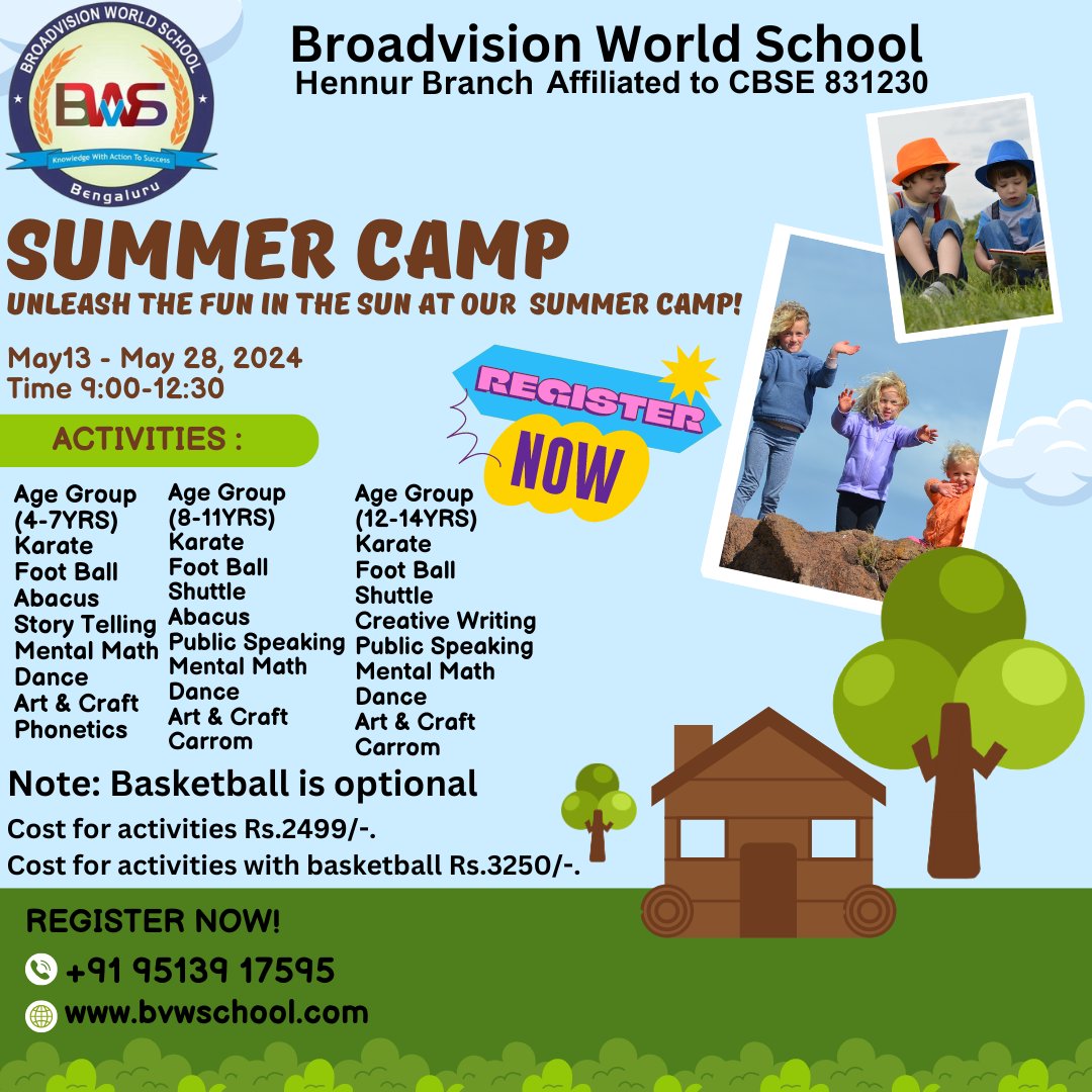 bvwschool's tweet photo. Join us for a summer of endless fun and exploration at BroadVision World School's vibrant summer camp! Engage in exciting activities and forge lifelong friendships in a nurturing environment.

#broadvision #worldSchool #nammabengaluru #hennur #branch #summercamp #summervibes https://t.co/zKcJQl6NTI