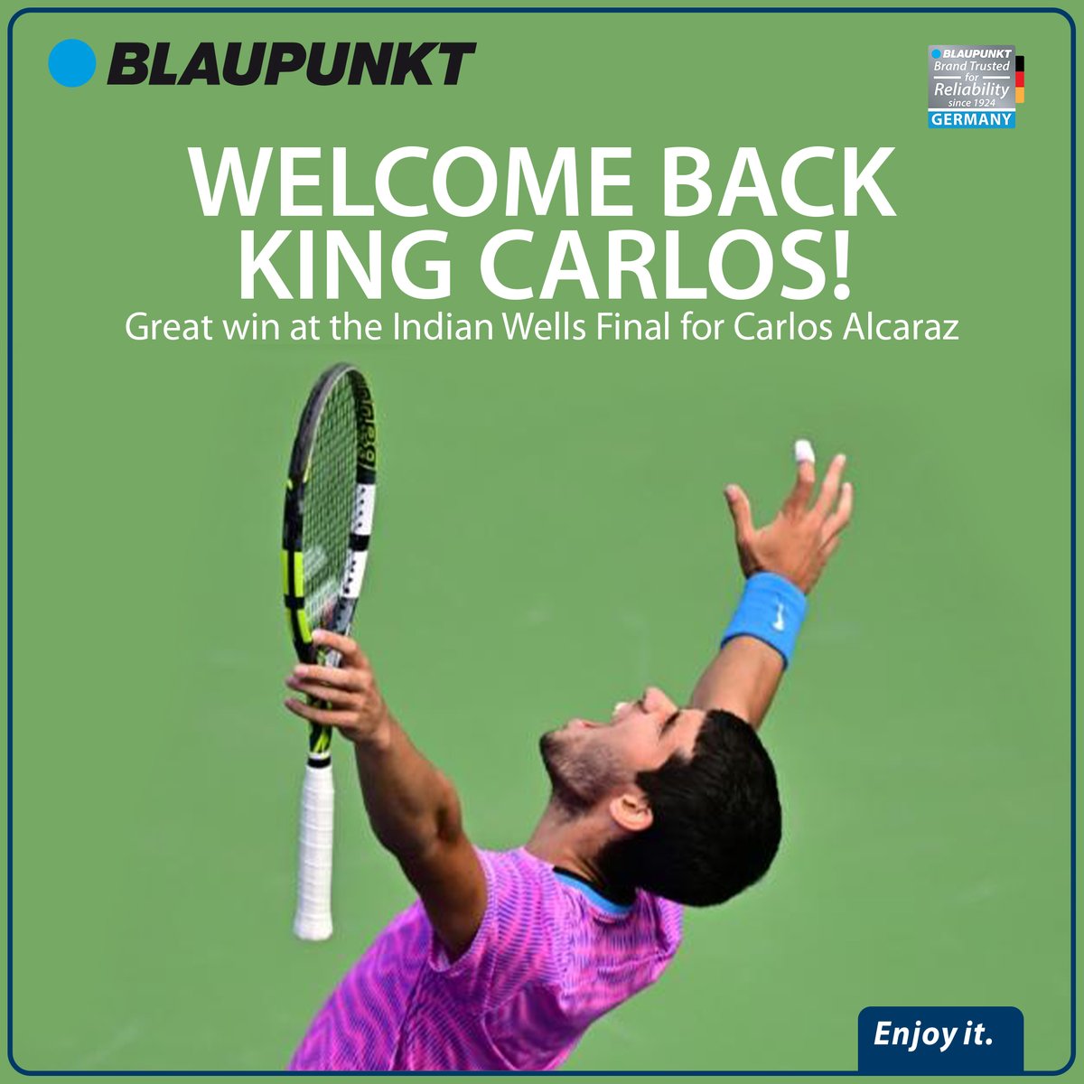 Welcome back to the top @carlosalcaraz ! It was all uphill but you showed your class to walk away as the champion at the Indian Wells tournament. We see lots of great action from you in the future! #tennis #carlos #sports
