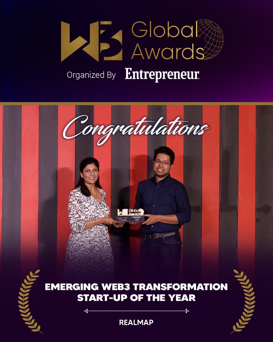 🏆 Congratulations to Realmap for being honoured as the best Emerging Web3 Transformation Startup of The Year at the W3 Global Awards hosted by Entrepreneur India! 

#Realmap #Web3Transformation #W3GlobalAwards #entrepreneurindia