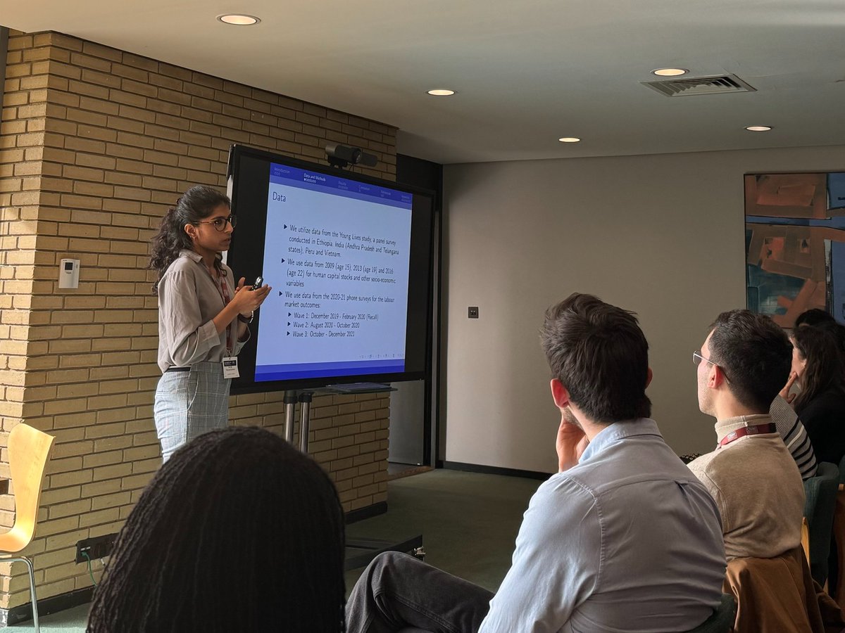 What a day! Monday at #OxCSAE2024 saw 3 presentations from YL colleagues! Looking forward to today’s final Young Lives paper, ‘The effect of conflict on education &amp; employment outcomes of youth in Ethiopia’, 2pm, Raptakos Seminar Room.
<a href="/Oxford_CSAE/">CSAE</a> <a href="/EconCath/">Frau Prof. Dr. Catherine Porter</a> <a href="/MartaFavara/">Marta Favara</a>