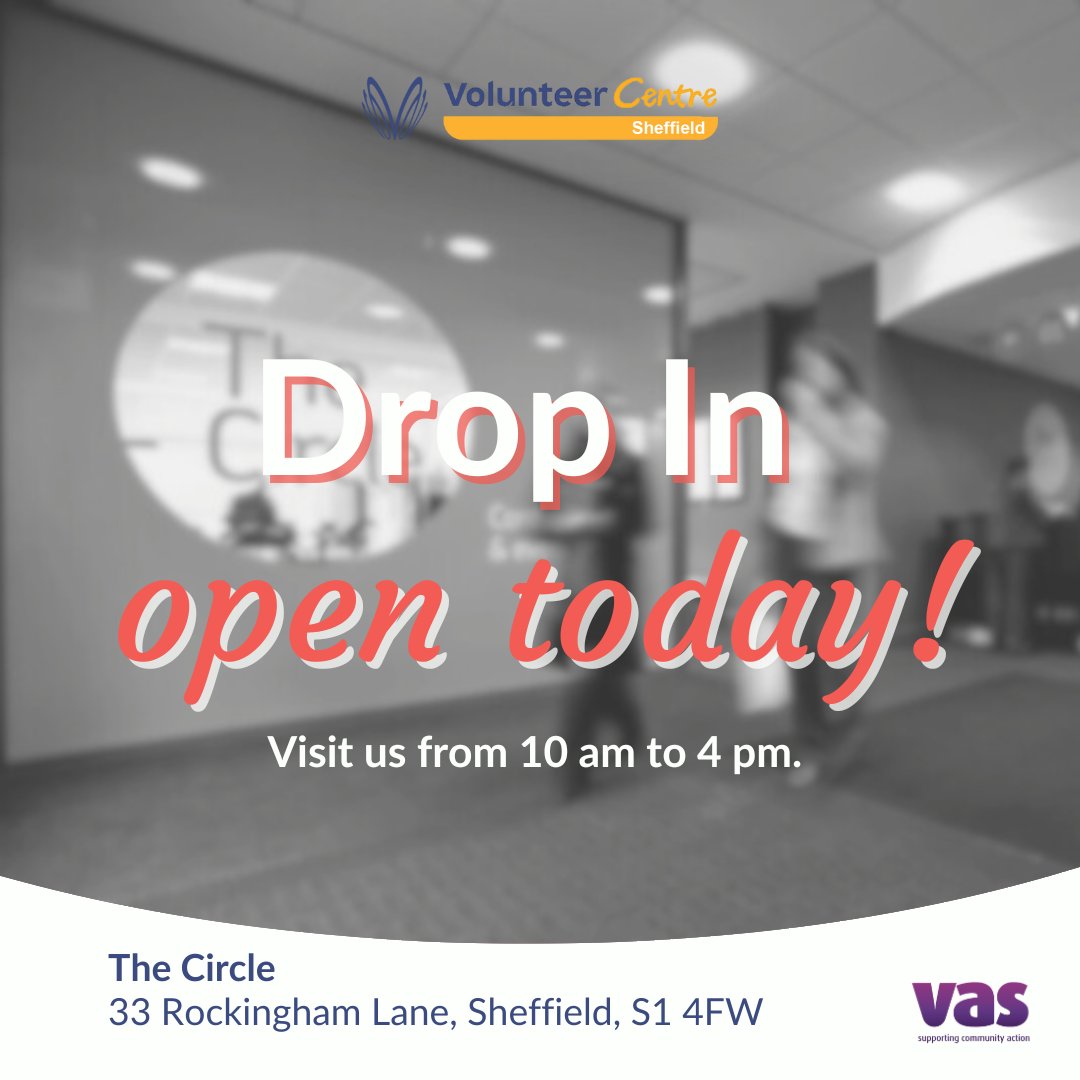 Calling all change-makers! It's Tuesday #DropIn at the #VolunteerCentre #Sheffield! ⏰ 10 am to 4 pm📍The Circle, 33 Rockingham Lane, S1 4FW Come to find a #VolunteerOpportunities and give your week a boost! More ow.ly/3XBg50QxOTu #GiveBack #MakeaDifference #SocialGood