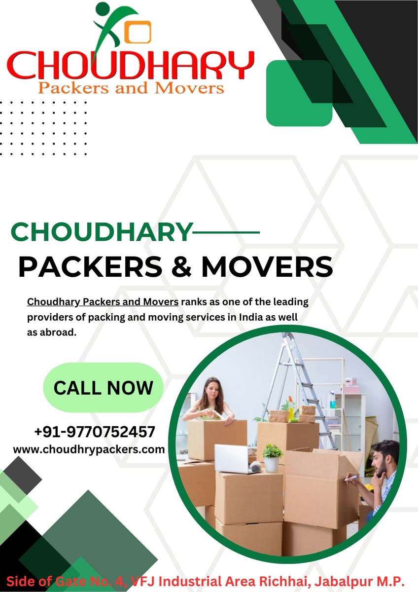 ChoudharyPacker's tweet image. Choudhary Packers and Movers jabalpur is a renowned movers and packers in Jabalpur providing prompt and reliable packing and moving services at competitive prices. 
Call/WhatsApp:-+91-9770752457
choudharypackers.com
#packersandmovers #packersandmoversjabalpur