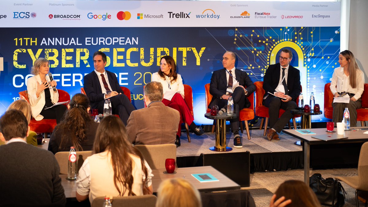 ForumEurope's tweet photo. Now exploring the future of cybersecurity in light of Europe's cybersecurity policy framework - what does the digital future hold? #EUCyberSec
 
 Visiola Pula speaks with @LorenaBoix, Katarzyna Prusak-Górniak, Martin Spät @enisa_eu, @PenningsFlorian and @IChantzos. https://t.co/1Zuy7aeTB4