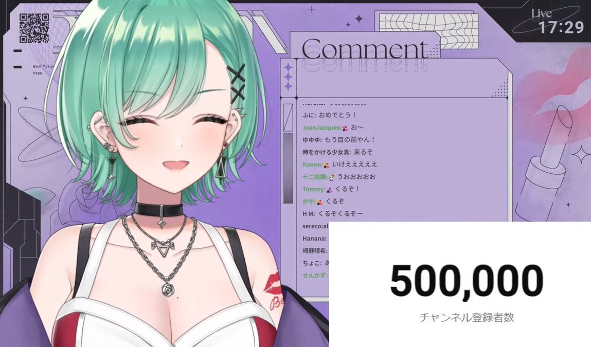beni_yakumo's tweet photo. ㊗️YouTube 50万人突破🎉✨

チャンネル登録が50万人突破しましたああああ！！！ハーフミリオン！！
本当に皆のおかげです！！本当に嬉しい！！
いつも支えてくれてありがとう🫶

今後ももっと成長して色んなことに挑戦して頑張りたいと思います🥳♡
これからも宜しくね！！ https://t.co/v6wlKFXtYp