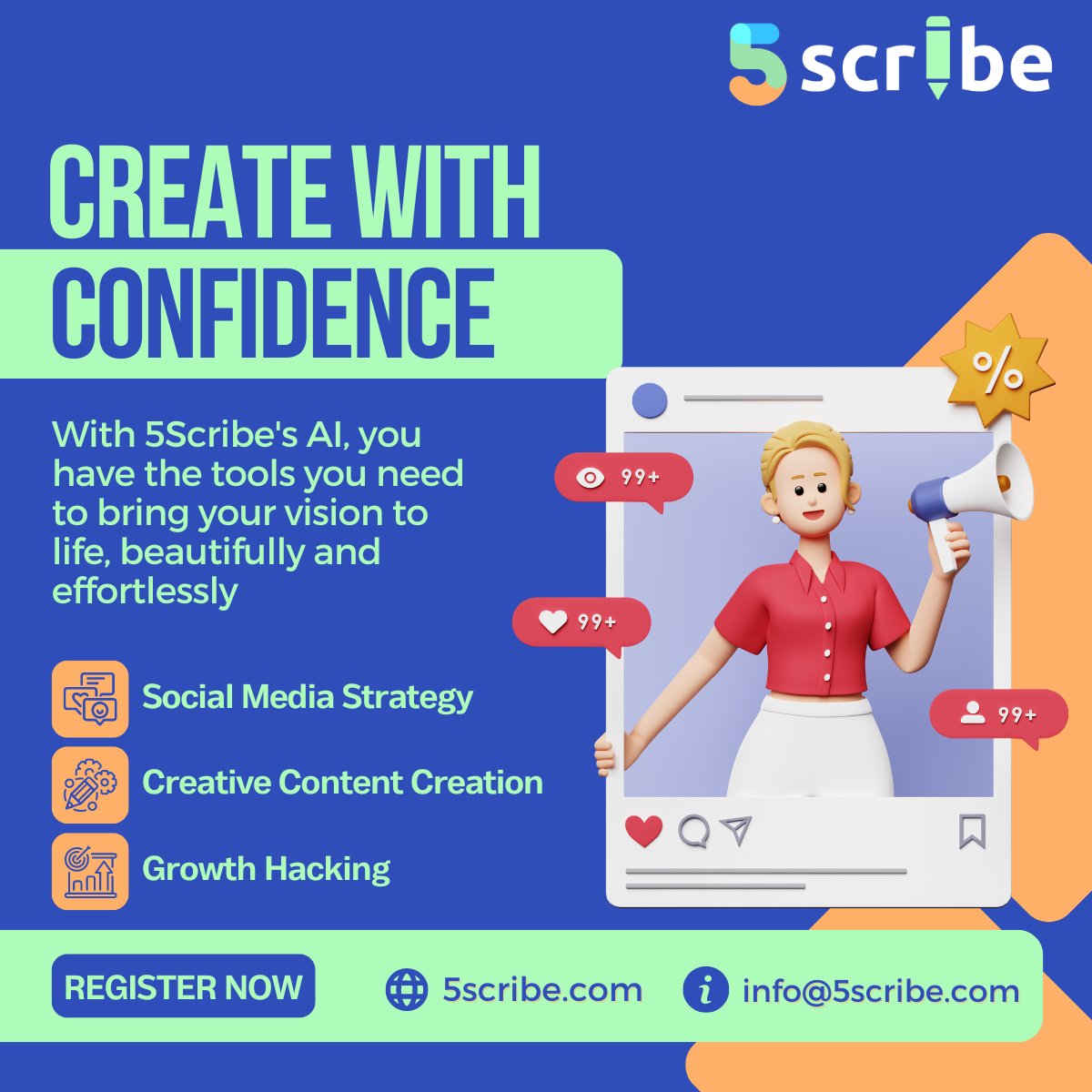 5scribe_'s tweet photo. 🌟 𝐂𝐫𝐞𝐚𝐭𝐞 𝐰𝐢𝐭𝐡 𝐂𝐨𝐧𝐟𝐢𝐝𝐞𝐧𝐜𝐞

Whether it's crafting engaging social media posts, creating captivating content, or hacking growth strategies, we've got you covered.

📈 Register now: https://t.co/CPh93a0gkr
📧 Email: info@5scribe.com

#ContentCreation https://t.co/TepnNzvaPW