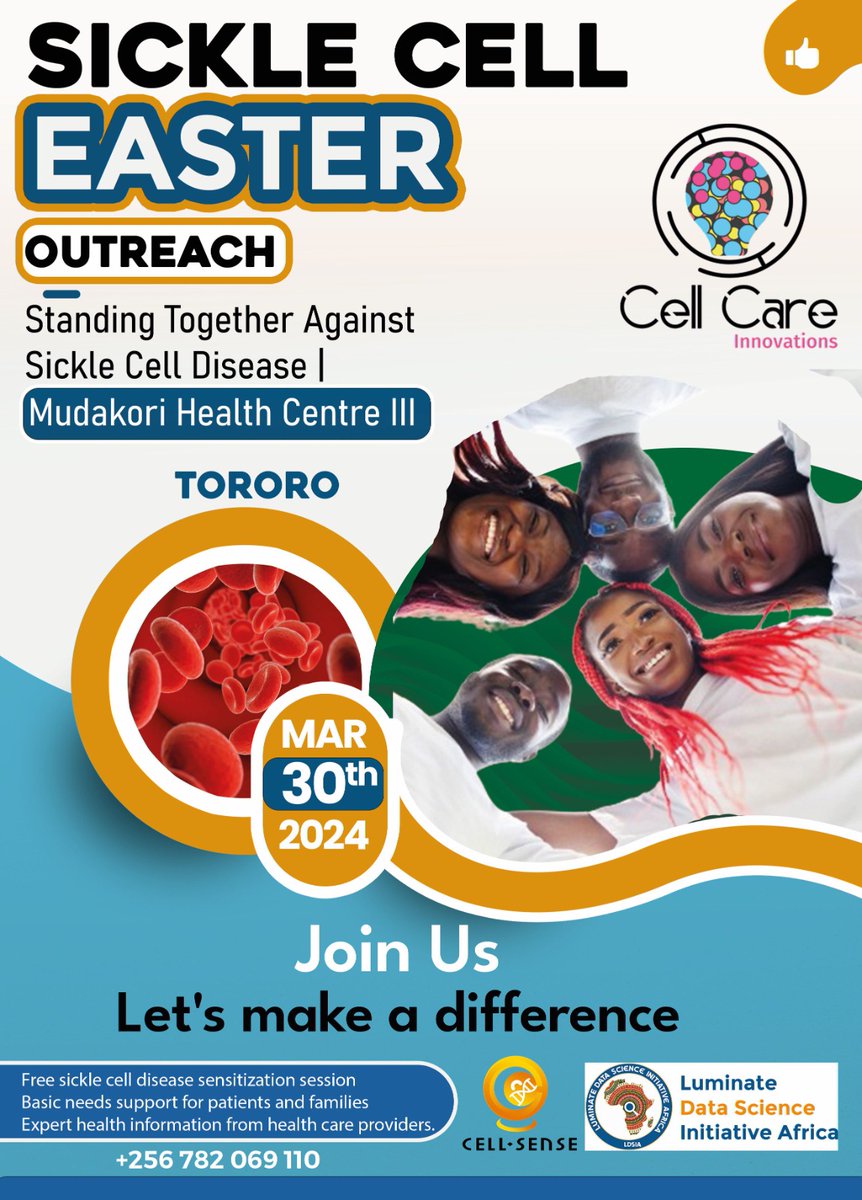 Join us for our Easter Give-Back Event at Mudakori Health Centre 3 in Tororo, Uganda, on 30th March! In partnership with Luminate Data Science Initiative, TPR Development Centre, and Cellsense, we're making a difference in the Sickle Cell community. Let's spread hope and support!