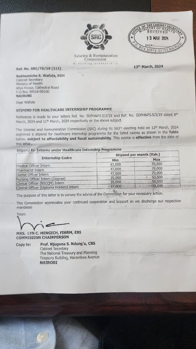 Studying Medicine for 7 years is an INVESTMENT. <a href="/Nakhumicha_S/">Nakhumicha S. Wafula E.G.H</a> just woke up and decided to slash salaries without knowing there is a CBA in place! We shall not accept! This is incompetence of the HIGHEST order. Resign!!

#NakhumichaMustGo
#DoctorsStrikeKE 
#PostMedicalInterns