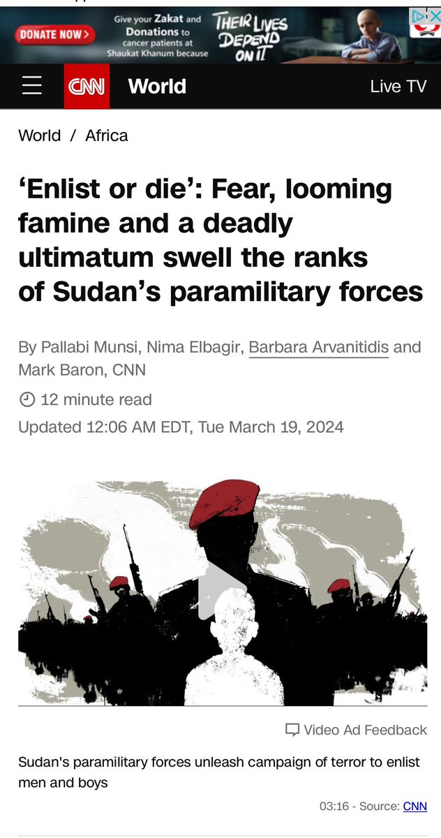As the world ignores Sudan’s further descent into horror, our investigation exposes the RSF’s weaponising of hunger and fear; hundreds of men and dozens of children, forced to fight for the same force raping, looting and burning through the country.
cnn.com/2024/03/18/afr…