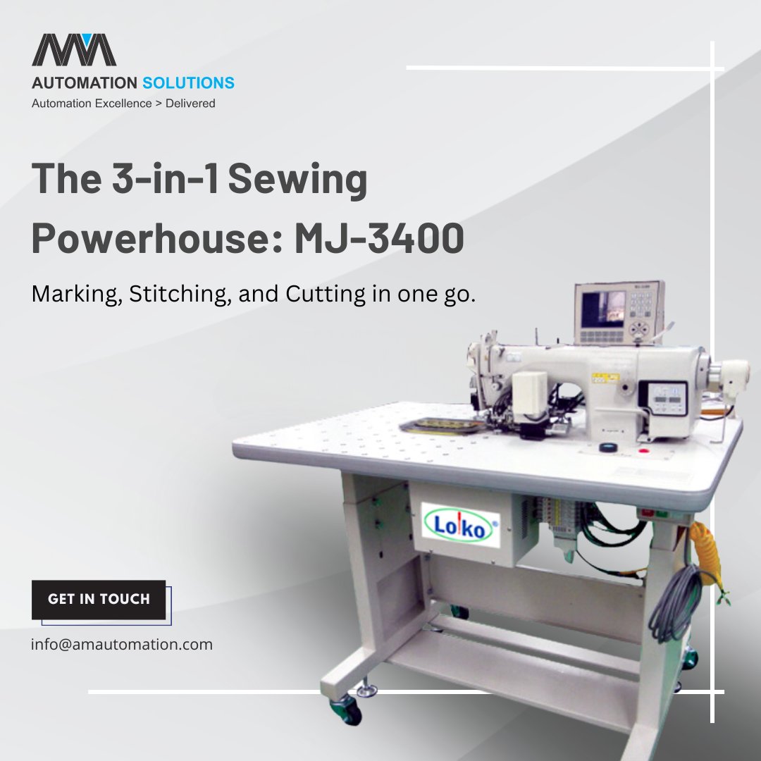 The MJ-3400 boasts a unique three-in-one operation, potentially combining marking, stitching, and cutting in a single cycle, streamlining your workflow and eliminating the need for sensor stickers.
#IndustrialSewingMachine #GarmentManufacturing #ApparelProduction