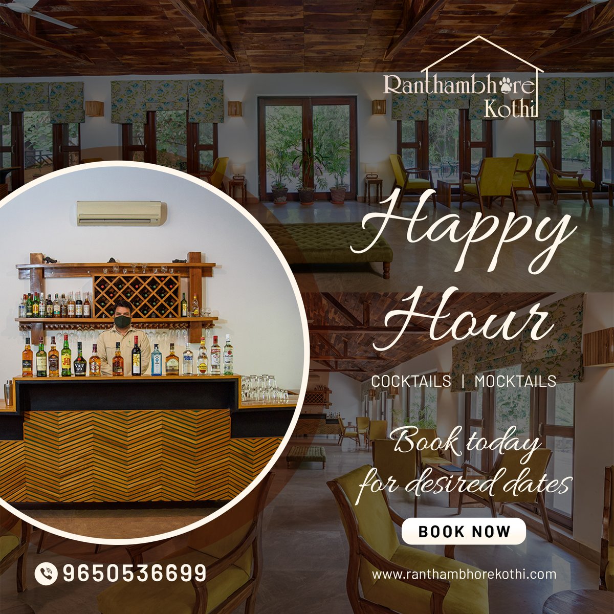 #RanthambhoreKothi #HappyHour #CocktailHour #MocktailTime #DrinkSpecials #BarExperience #CheersToThat #BookingNow #VacationVibes #LuxuryBar #TravelGoals #Refreshments #ResortLife #Hospitality #WeekendGetaway