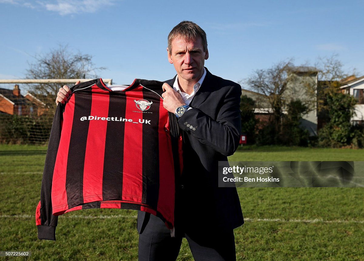 shitbritishpics's tweet photo. Stuart Pearce is unveiled by Longford AFC manager Nick Dawe after Direct Line stepped in to help fix the fortunes of the team dubbed the worst football club in England, as part of the insurer's #DirectFix campaign in Gloucester (2016) https://t.co/4rnSIoNweE