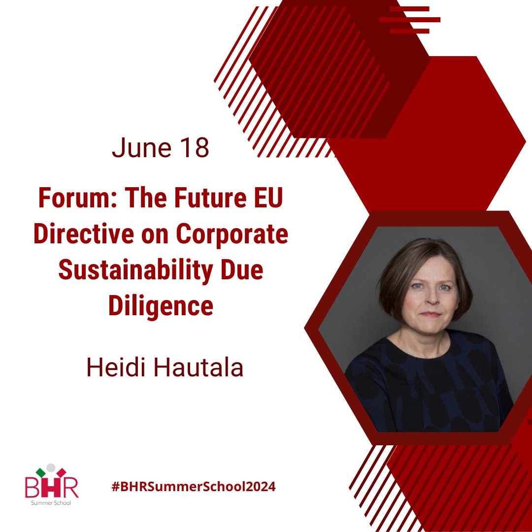 Do not miss the incredible opportunity to hear from @HeidiHautala during our #BHRSummerSchool2024! Together we will discuss the future of the #CSDDD in the #EU. Apply now bhrsummerschool.com.