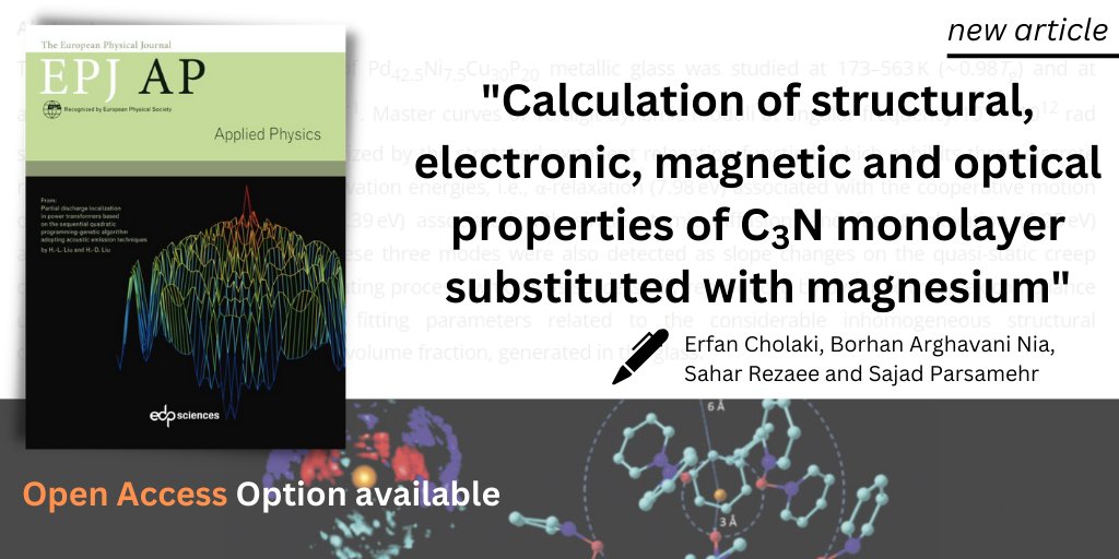 Journals | EPJ Applied #Physics 'Calculation of structural, electronic, magnetic and optical properties of C3N monolayer substituted with magnesium' ✍️Borhan Arghavani Nia et al. @theIAUN ➡️bit.ly/3V9Dxnu #openaccess
