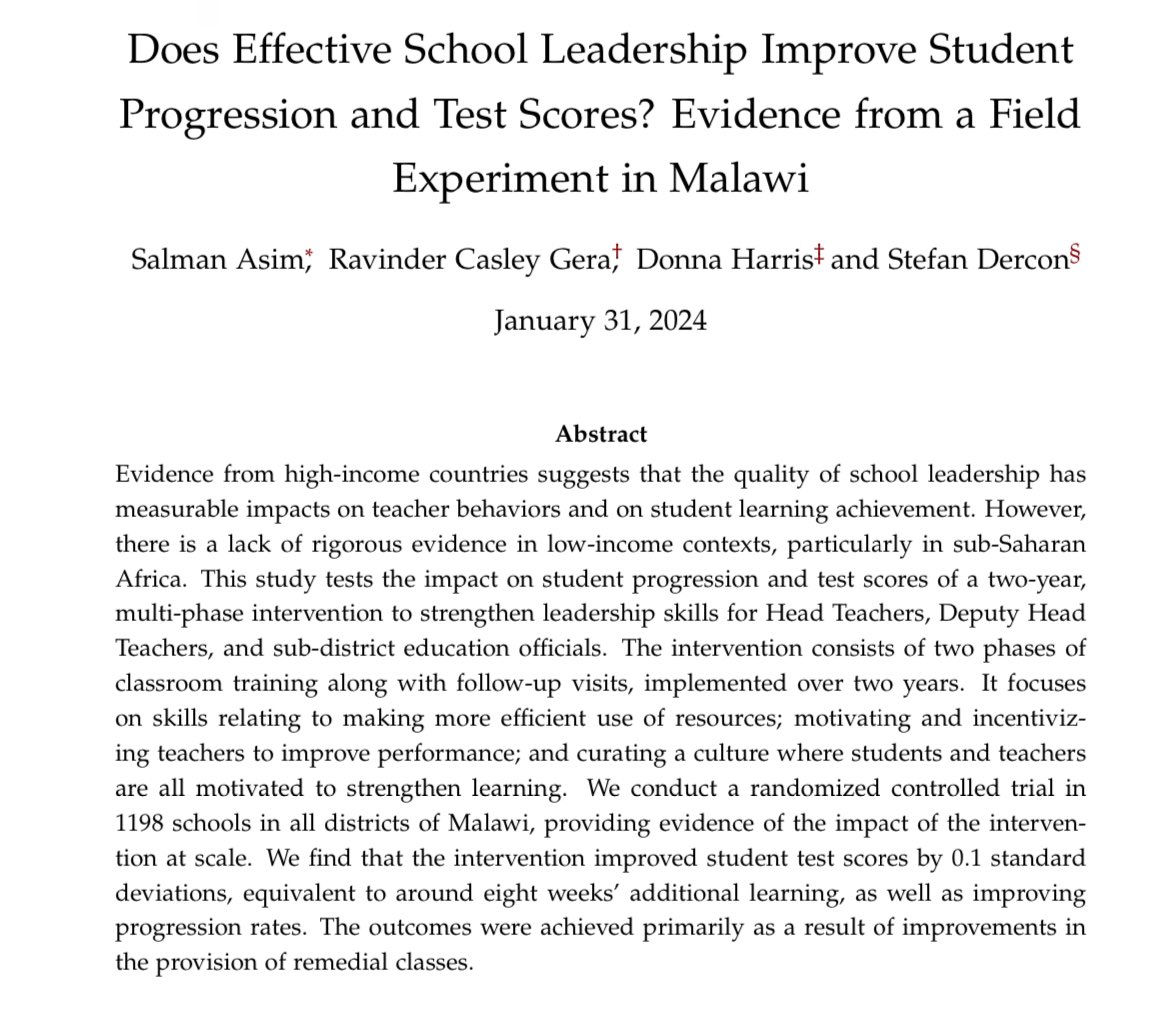Excited to present our experimental evidence on learning gains from training for school leaders in Malawi at #oxford_csae this morning. 

11am, stop by!

<a href="/asimsalman/">Salman Asim</a> <a href="/gamblingondev/">Stefan Dercon</a>