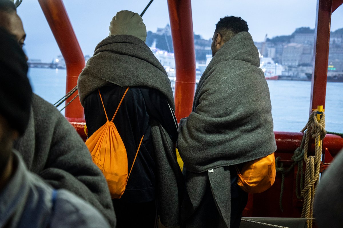 SOSMedIntl's tweet photo. Yesterday night, 336 survivors disembarked from the #OceanViking in Ancona.

While we're relieved that they reached a place of safety, we remember the 60 women, men &amp; children who perished along the way and all those who disappeared without a trace in the #Mediterranean. https://t.co/TEdwLCW6Id