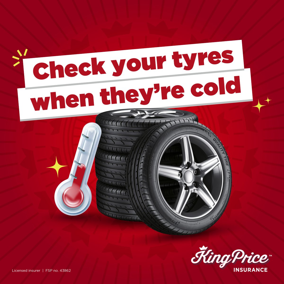When it’s colder outside, the pressure in the tyres goes down. Flatter tyres can cause your car to use more fuel and affect your driving. Protect your tyres with the king’s tyre &amp; rim cover. Tap here: insurance.kingprice.co.za to get a commitment-free quote. 

#WowKingPrice