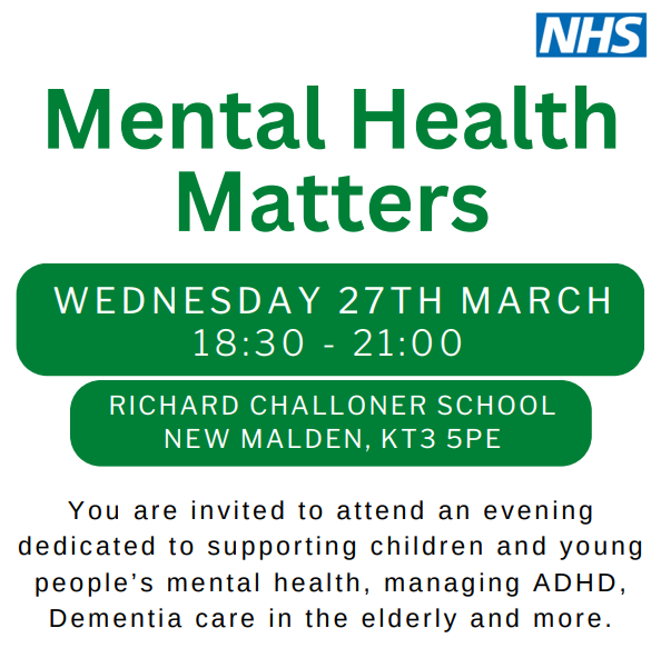 Kingston and Richmond residents are invited to attend an evening dedicated to supporting mental health, on 27 March at Richard Challoner School. This free event will include talks, interactive stalls and a Q&A session. Find out more and book online: nmwp.org.uk/event-details-…