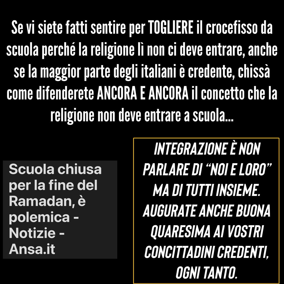 #cosiperdire #pasqua #gesu #cristo #amen #quaresima #religione #religion #ramadan #islam #integrazione #rispetto.