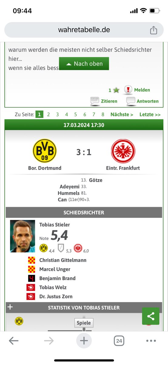 sakaris's tweet photo. German soccer publication Kicker gives Dortmund-Frankfurt referee a better note than any of the players, Wahre Tabelle rates him inadequate. Difficult for me to understand how anyone could not have seen his performance as inconsistent https://t.co/hb3ZjdTdqn