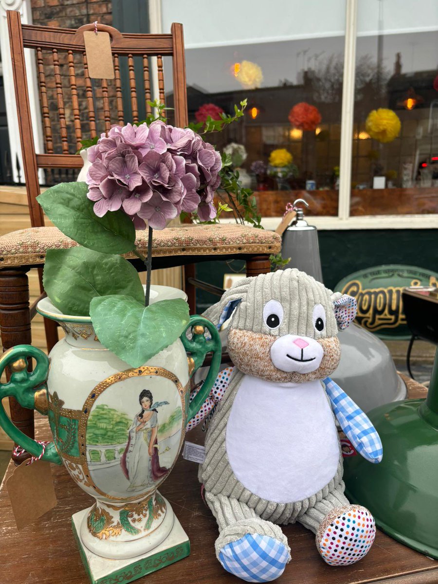 We have creative workshops, chairs, cuddles the rabbit &amp; gorgeous bookcases. We just love our little corner of #vintage. #eclectic #shopping