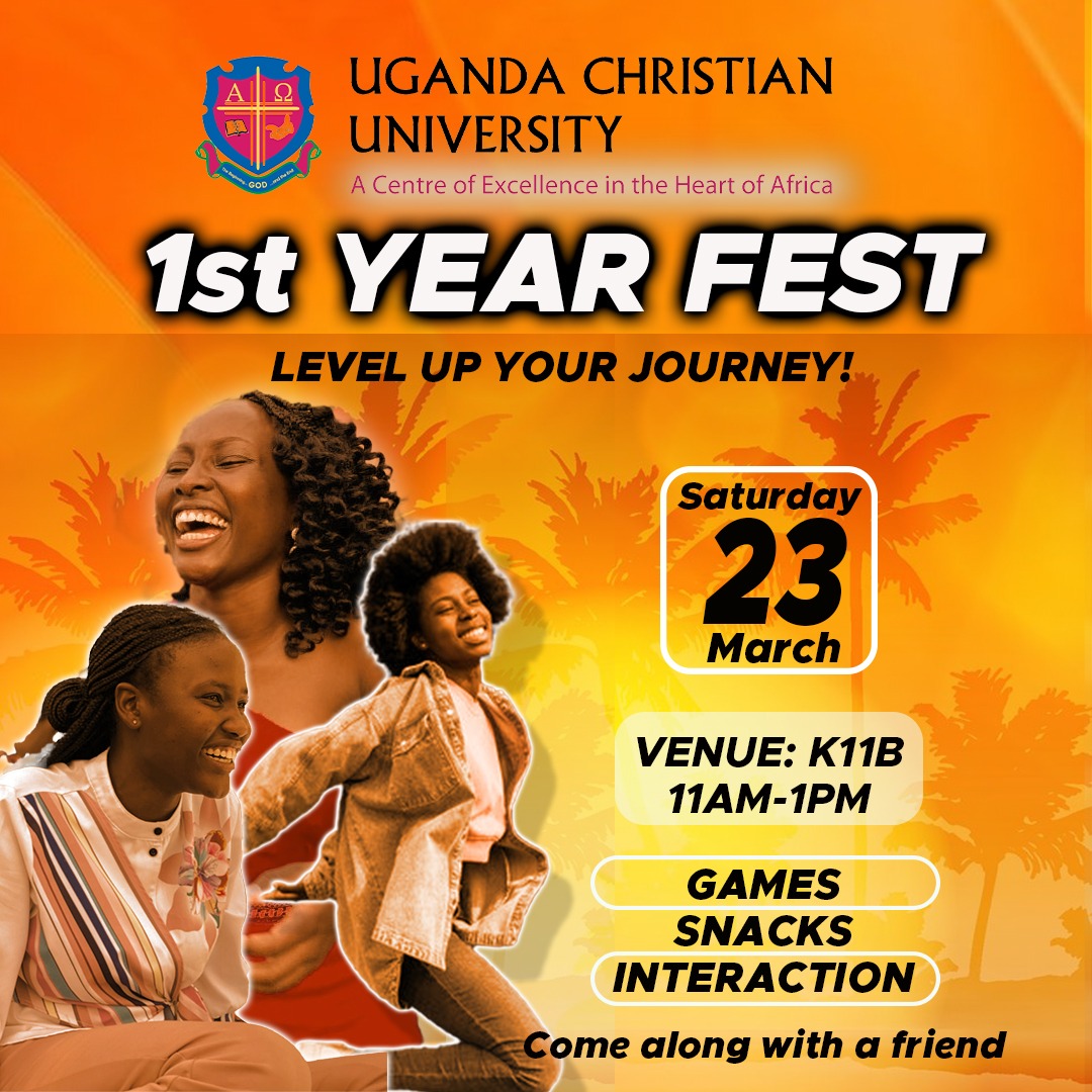 🎉 **Attention UCU Freshers!** 🎓

Join us for an unforgettable **First Year Fest** this **Saturday, March 23rd** at **K11B**. A day of fun, music, and new friendships awaits! 🕺💃

Don't miss out—spread the word! 👫👬👭

#UCUFirstYearFest #UniversityLife #FreshersWelcome