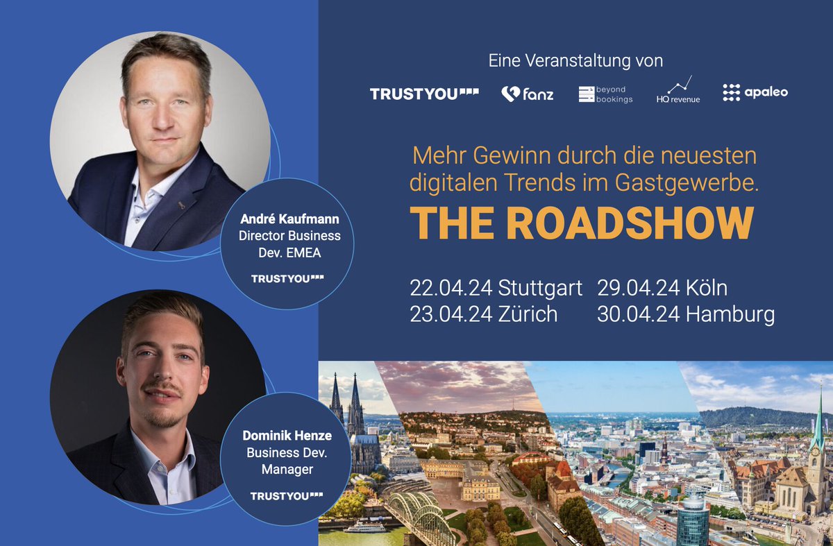 🌟 Don't miss out on our exclusive roadshow, exploring the future of the hotel industry! 🌍🛣️ Join us for an exciting journey into hotel innovation, featuring renowned speakers and valuable networking opportunities. Secure your spot: bit.ly/49SWv6e #TrustYouRoadshow