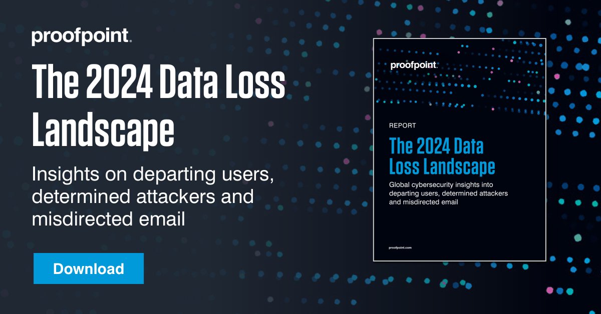 proofpoint's tweet image. Today Proofpoint released its inaugural Data Loss Landscape report. It reveals that people are the root cause of most #dataloss incidents.

ow.ly/o2Pi50QWine

Explore the current state of #datalossprevention (#DLP) and #insiderthreats across 12 countries and 17 industries.