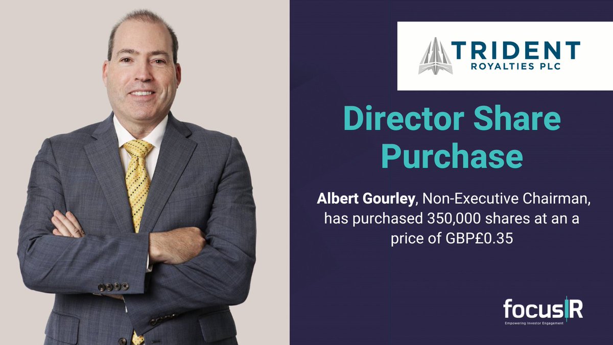 DIRECTOR DEALING: Al Gourley, Non-Executive Chairman OF @TridentPlc , takes his holding to 2.7%. #TRR #Investing