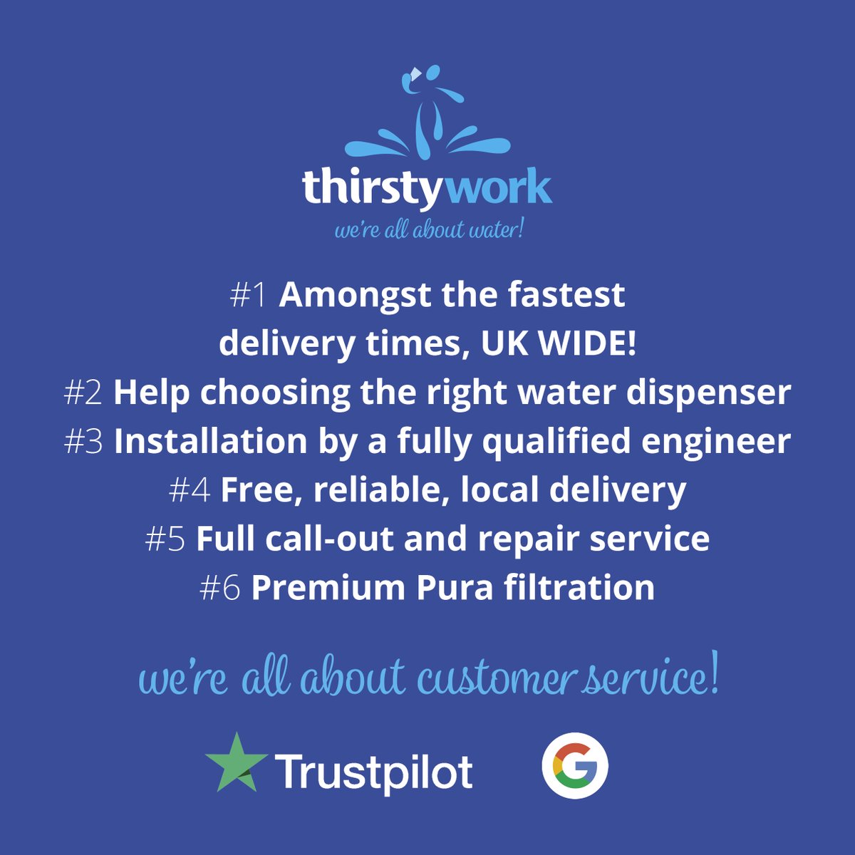 ThirstyWorkLtd's tweet image. We’re all about customer service, with amongst the fastest delivery times in the UK, call-out and repair service and Premium Pura filtration.

Get a free trial! thirstywork.com/free-trial

#customerservice #water #waterdelivery #waterdispenser #hotwaterdispenser #watercooler