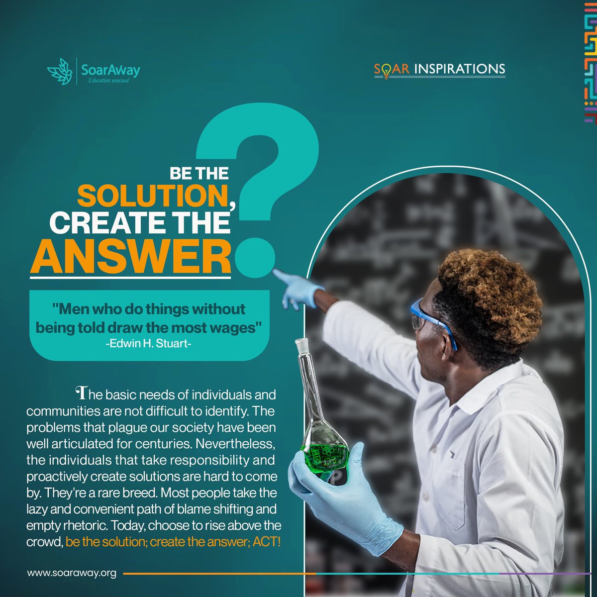 SoarAwayUG's tweet photo. BE THE SOLUTION, CREATE THE ANSWER.

"Men who do things without being told draw the most wages" 
                       
Edwin H. Stuart

 #intiative #proactive #solutions #community #soarinspirations #soarawayug #educationunsual #emotionalintelligence  #innerwork #individuation https://t.co/4BPTwFxQnM