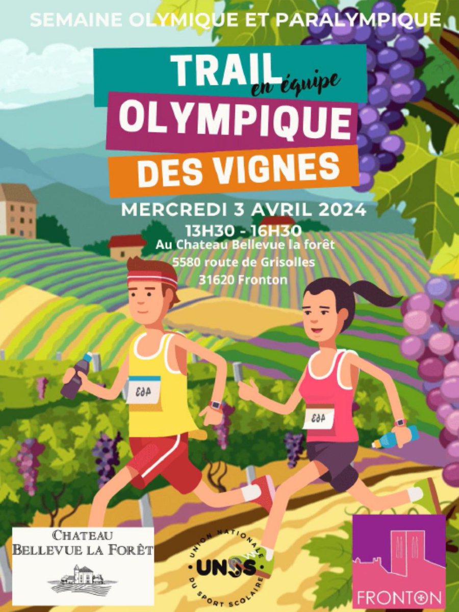 Mercredi 3 avril, dans le cadre de la SOP 2024, aura lieu le trail de Fronton par équipe ! Ce bel événement aura lieu dans un super cadre, au Château Bellevue la forêt. Venez nombreux !!!! #trail #fronton #unss #sop #2024 #cdos82