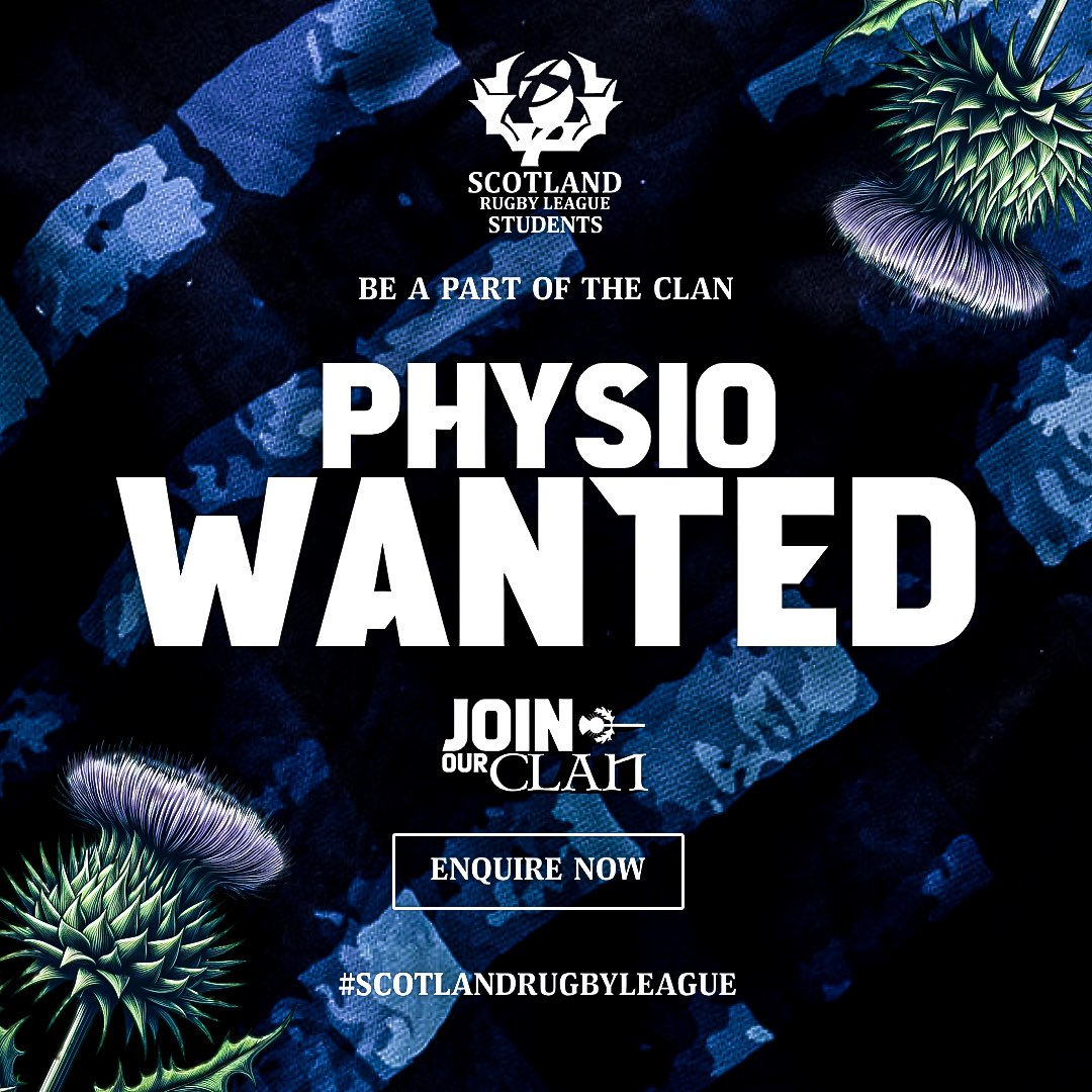 𝗦𝘁𝘂𝗱𝗲𝗻𝘁𝘀 | 𝗣𝗛𝗬𝗦𝗜𝗢 𝗪𝗔𝗡𝗧𝗘𝗗 🩻 A thrilling opportunity has arisen to work with the Scotland Rugby League Students Squad as a physio for the season ahead! 🤩 Interested? Drop us an email at students@scotlandrl.com for more info. 📩 #ScotlandRugbyLeague