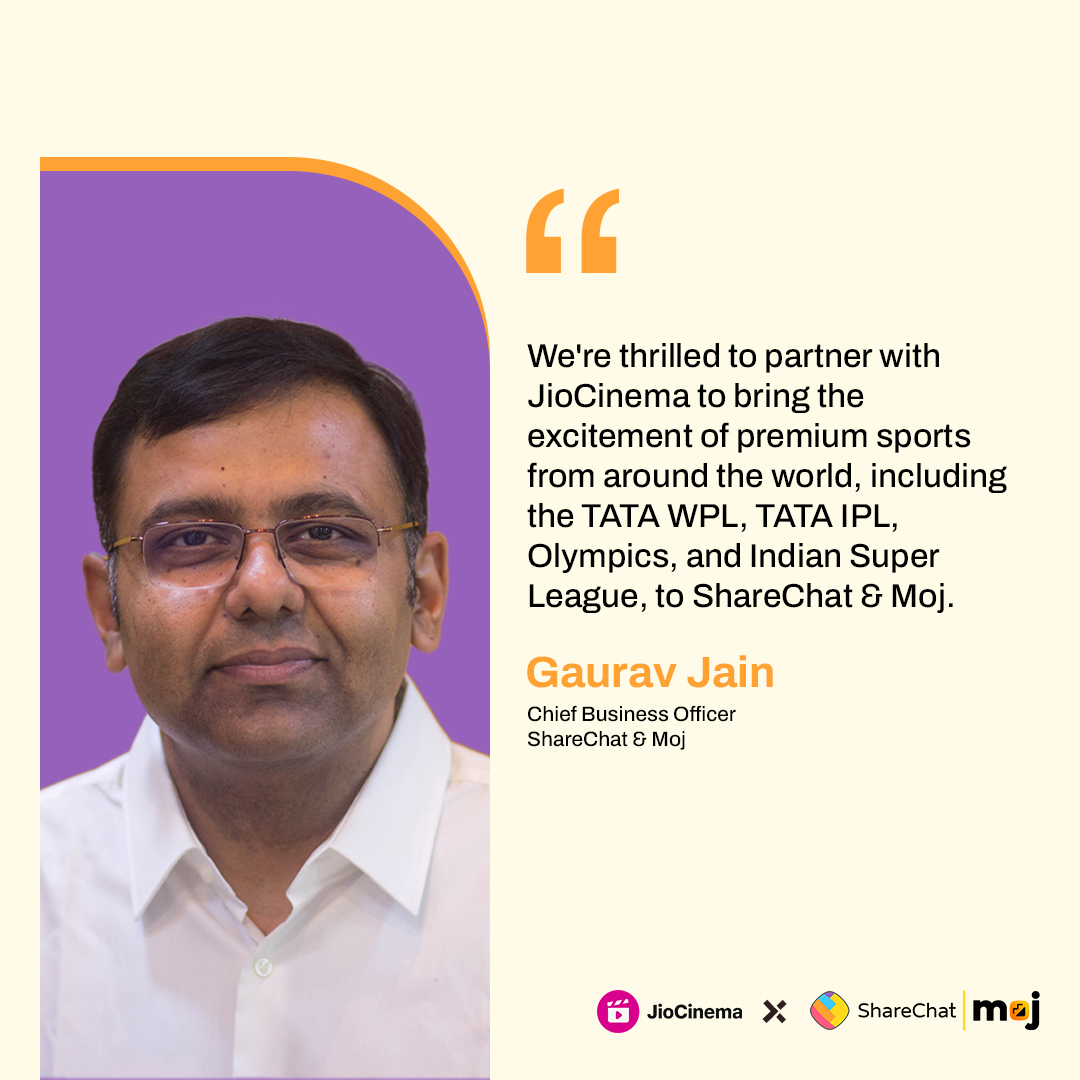 Here's what our Chief Business Officer, Gaurav Jain had to say about ShareChat & Moj joining forces with @JioCinema to offer consumers brand-new avenues for a wide collection of sports content. #ShortFormBigImpact