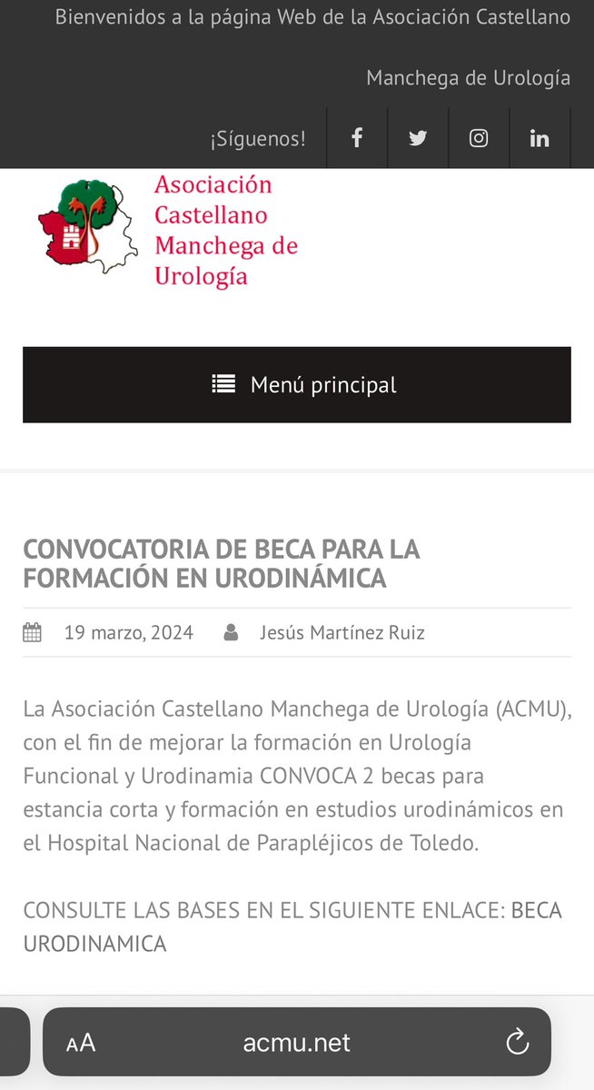 Nueva convocatoria de beca para la formación en urodinámia
Consulte las bases en nuestra página web 
acmu.net/?p=1208