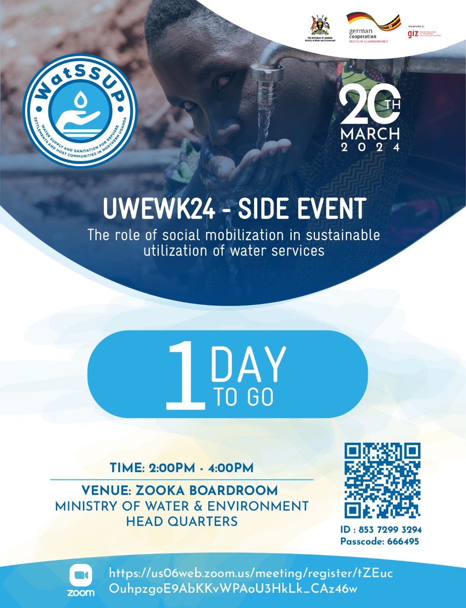 Don't Miss our side event tomorrow at the @min_waterUg Headquarters in Luzira. The Session is also available online. #UWEWK24