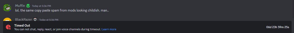 bakerino11's tweet photo. Nice. @PolyhedraZK discord mods timing me out just for  calling them out for spamming the same messages over and over https://t.co/Z2K1CDtbX1
