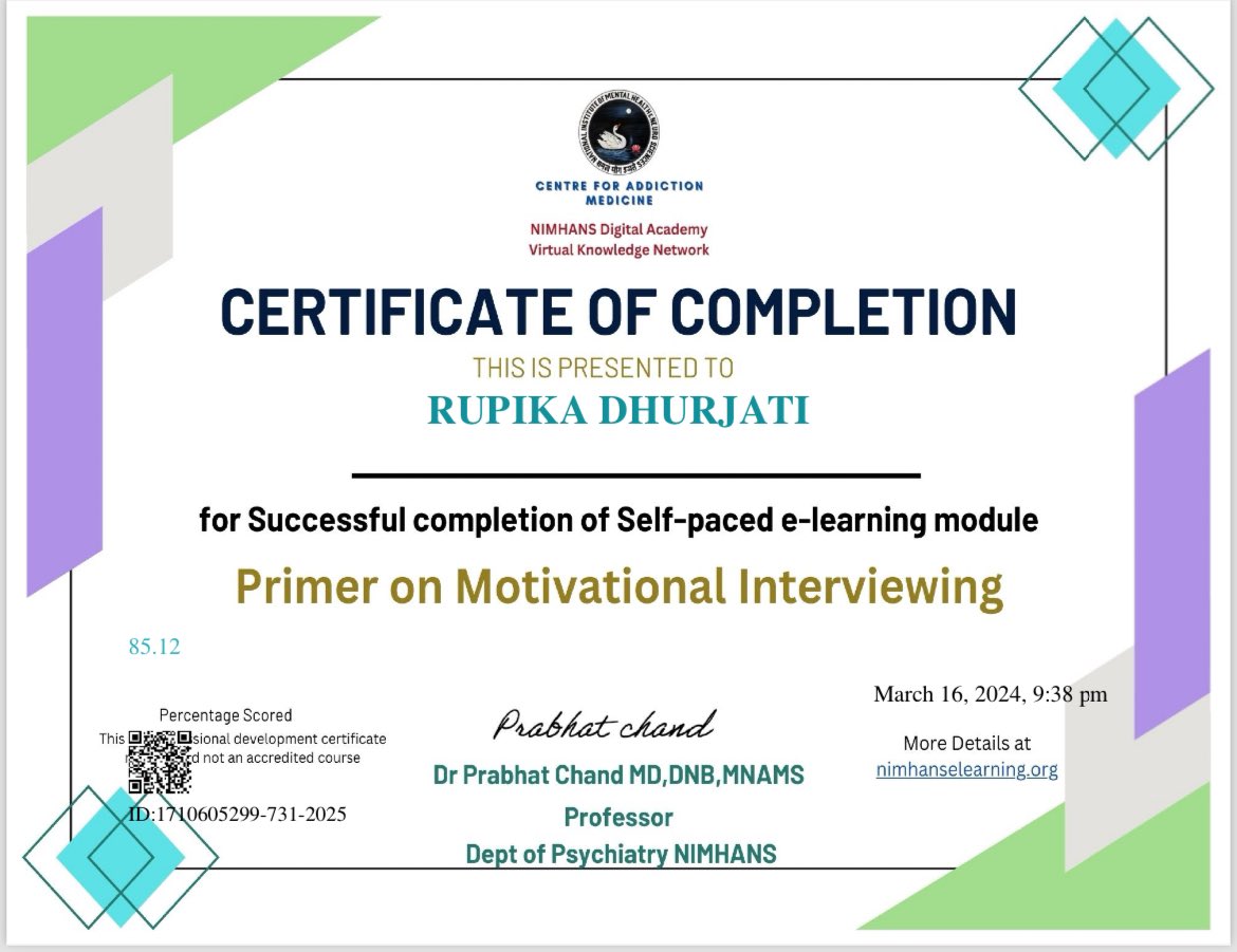 Well-paced, concise, engaging and creative! Looking forward to more of such courses. #selflearning #NIMHANS 
<a href="/vknNIMHANS_ECHO/">NIMHANS Digital Academy VKN</a>