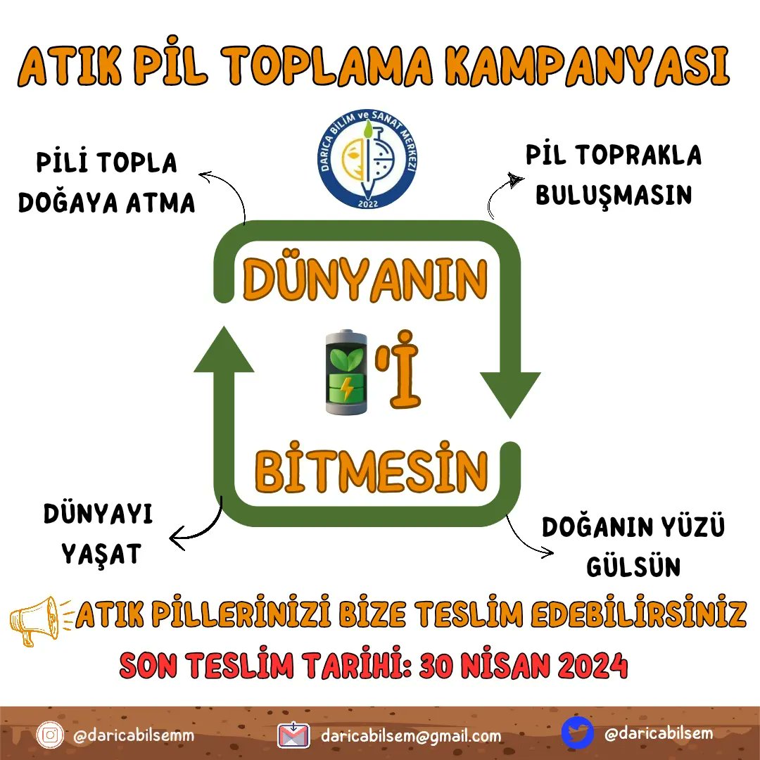 daricabilsem's tweet photo. 🌍"Dünyanın Pili Bitmesin"🔋
Destek Eğitim Atölyesi Öğrencilerimizin başlattığı Atık Pil Toplama Kampanyasına sizlerde destek verebilirsiniz. Topladığınız  atık pilleri kurumumuza teslim edebilirsiniz. 
🗓️ Son Teslim Tarihi : 30 Nisan 2024 

@daricamem 
@daricakaymakami https://t.co/8sWzAOPmV2