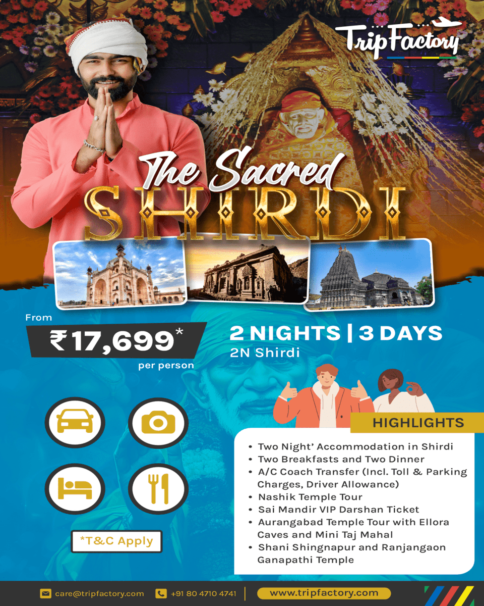 trip__factory's tweet photo. Open the Door to Divine Blessings, Embrace the Spiritual Vibe of Shirdi Through Our Sacred Tour Package. Don't Miss Out, Book Now.
#TripFactory #Travel #Traveling #Holidays #Vacation #InstaTravel #Holidaypackages #Travelguide #Wanderlust #Shirdi #ReligiousTrip https://t.co/4QX8cyWX9C