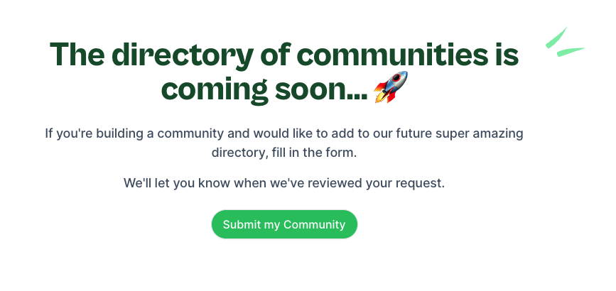 AEsakova's tweet image. I&apos;m about to launch a community directory on @HiMingleHub soon 🚀

If you&apos;re building a community, submit it now! 

I&apos;ll add it without a waiting list, long waits, and for free 🤑

#communities #communityDirectory