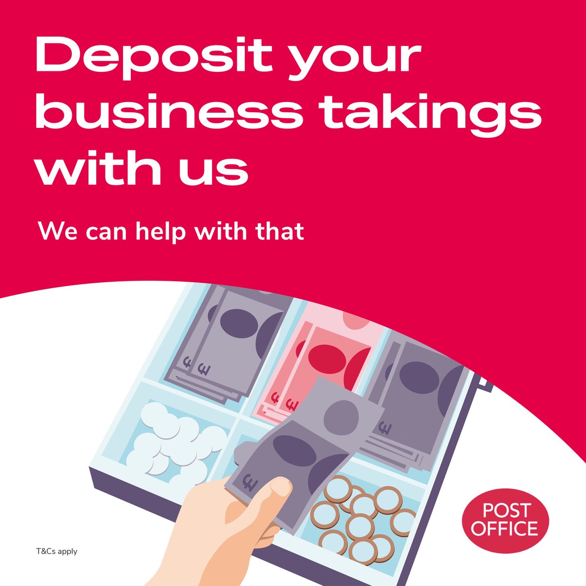 Pay in cash and cheques into your business bank account here* 💷​

*Deposit cash and cheques into Business and Personal accounts with selected banks. Restrictions apply, please ask for details. Some banks may charge for selected services. #WeCanHelpWithThat #AccessToCash