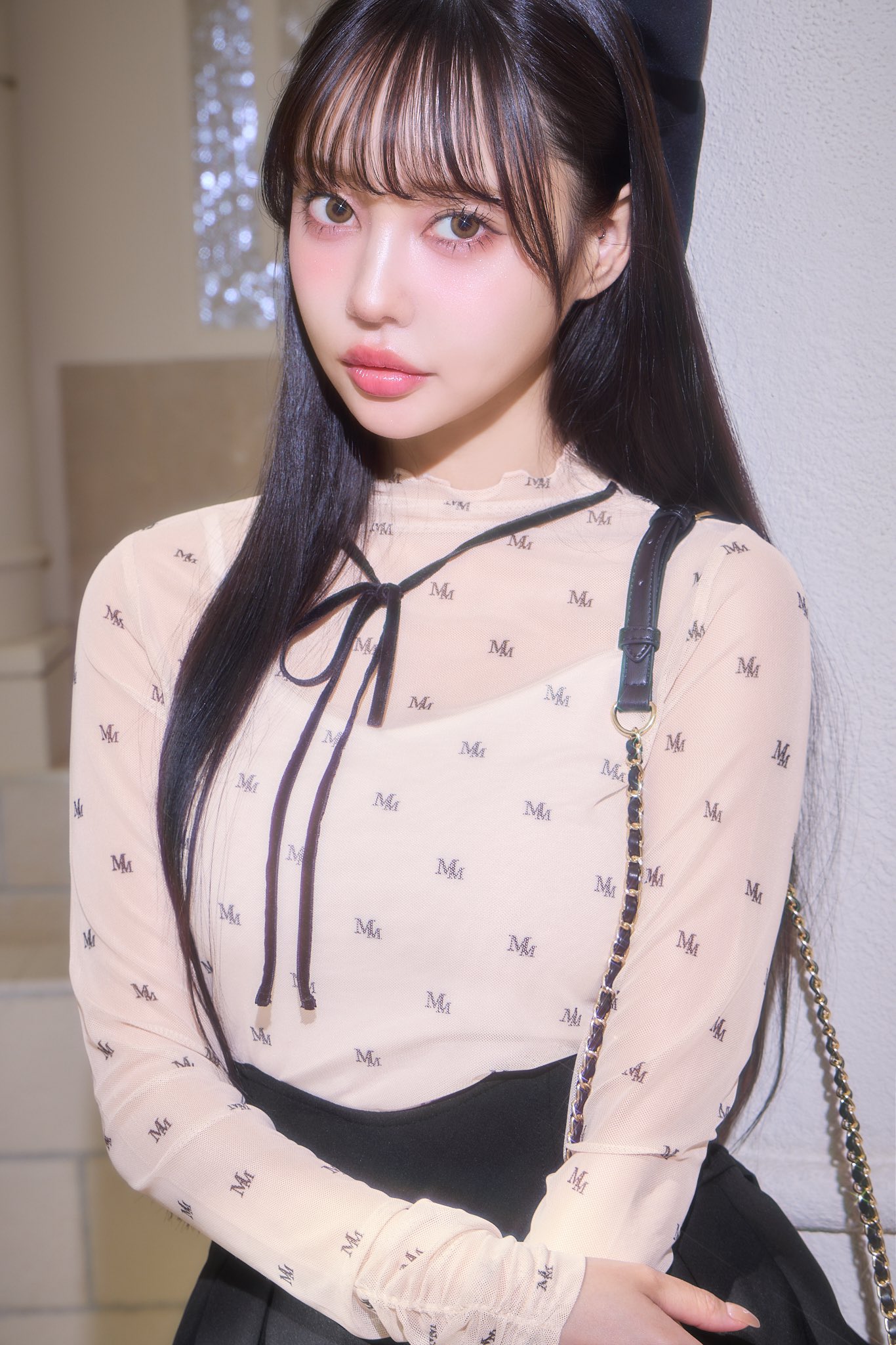 michellmacaron ミシェルマカロン シャーリングリボントップス 新作♡レイヤードリボントップス／ 一枚でおしゃれ度アップの