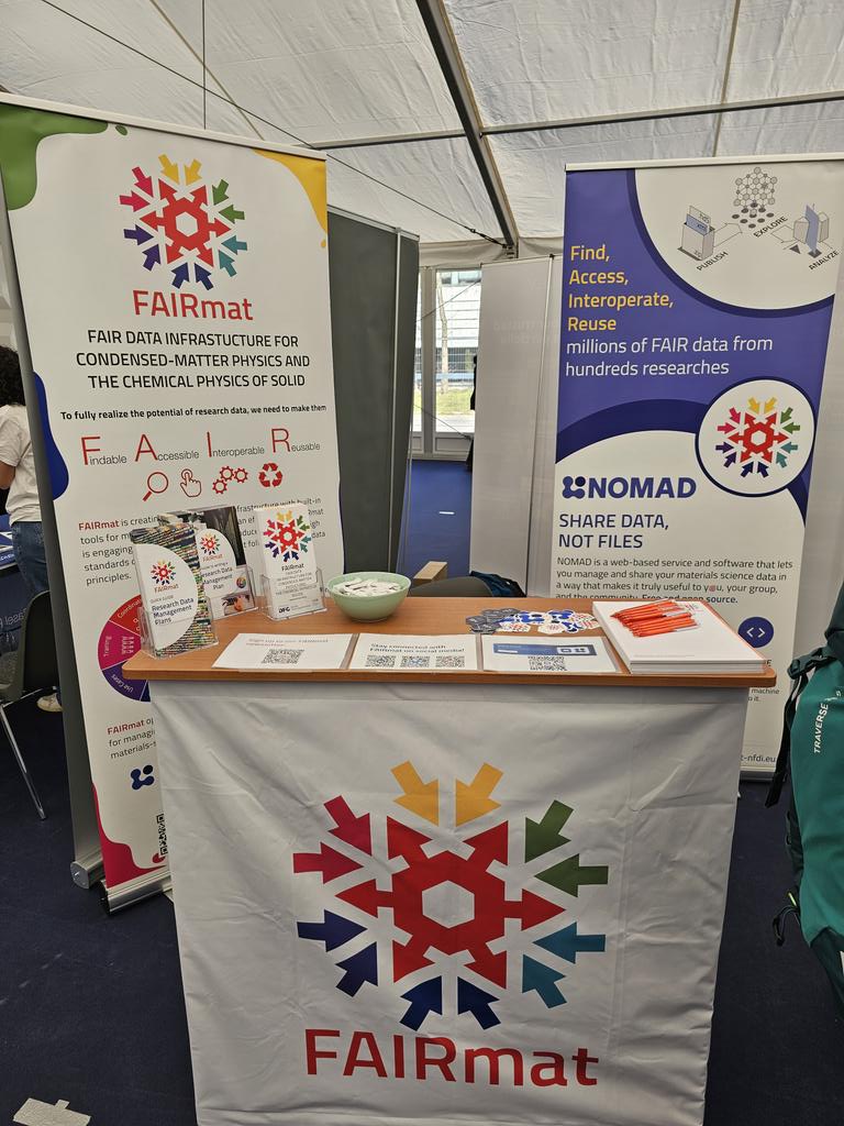 The <a href="/FAIRmat_NFDI/">FAIRmat</a> team is at the DPG SKM Spring meeting in #Berlin! Come and meet us by Tent C, booth 15 to to discuss  #FAIR research data management and our efforts to build a data infrastructure for #materialsscience 
 #RDM #DPGSpringMeeting