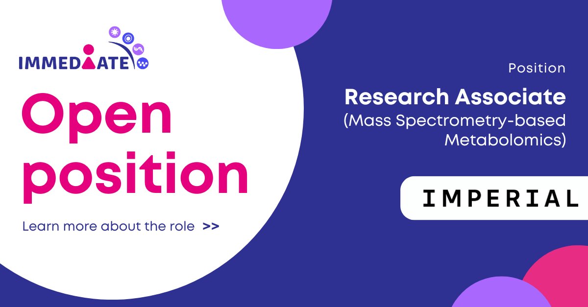 IMMEDIATE_EU (@immediateeu) on Twitter photo 🧐 Job opening at #IMMEDIATE
<a href="/imperialcollege/">Imperial College London</a> is looking for a Research Associate in Mass Spectrometry – based Metabolomics. The position is open within the Division of Systems Medicine headed by Prof. <a href="/MarcEDumas/">Marc-Emmanuel Dumas</a>. Learn more👉immediate-project.eu/news/open-posi…
#HorizonEU #jobopportunity 🧐 Job opening at #IMMEDIATE
<a href="/imperialcollege/">Imperial College London</a> is looking for a Research Associate in Mass Spectrometry – based Metabolomics. The position is open within the Division of Systems Medicine headed by Prof. <a href="/MarcEDumas/">Marc-Emmanuel Dumas</a>. Learn more👉immediate-project.eu/news/open-posi…
#HorizonEU #jobopportunity
